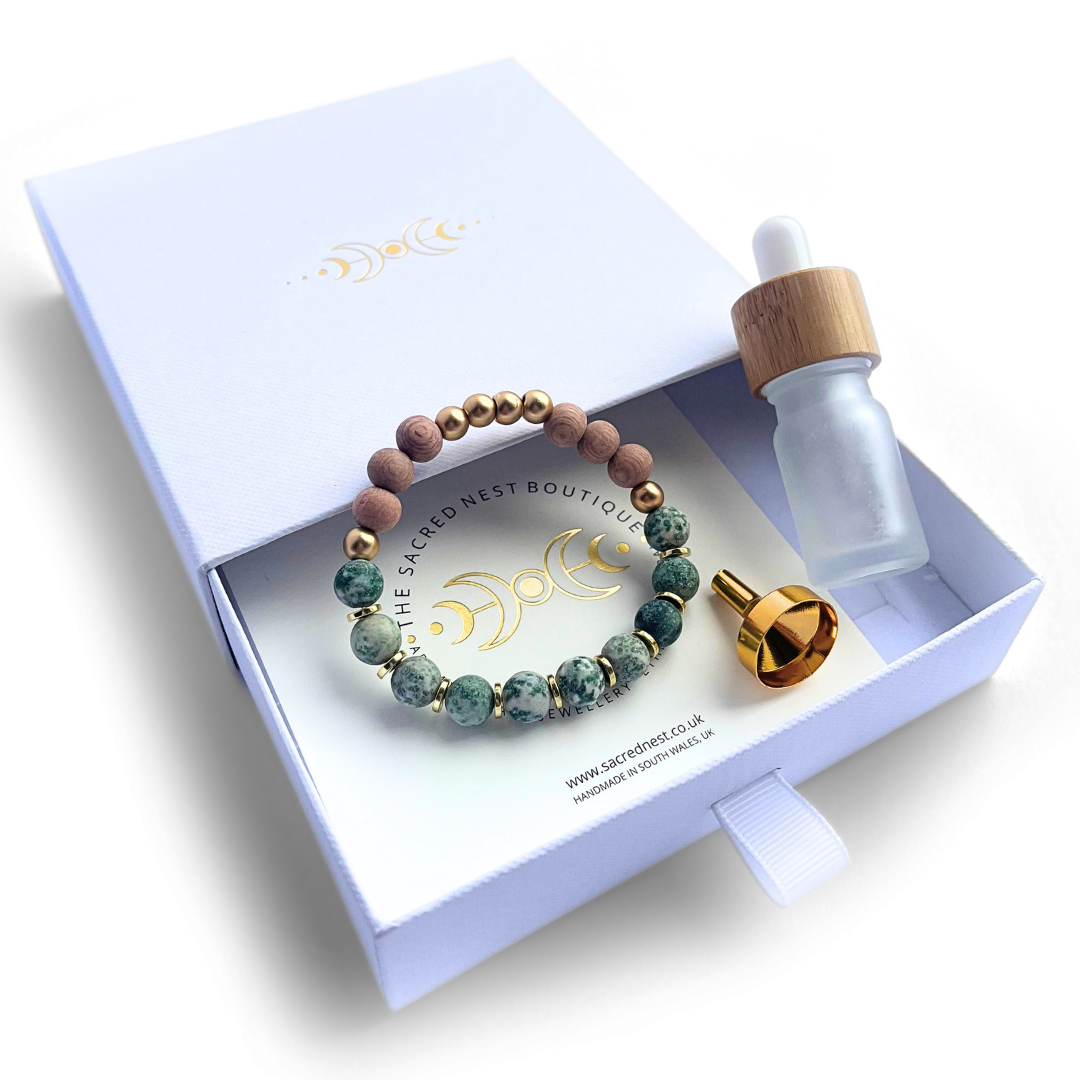 Matte Tree Agate Crystal Bracelet & Essential Oil Dropper Gift Set