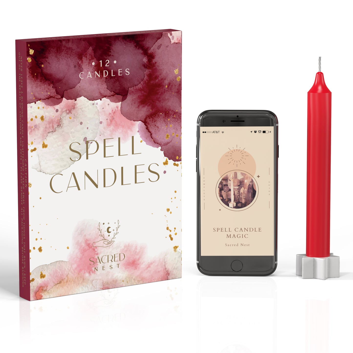 12 x Spell Candles + Ceramic Star Candle Holder